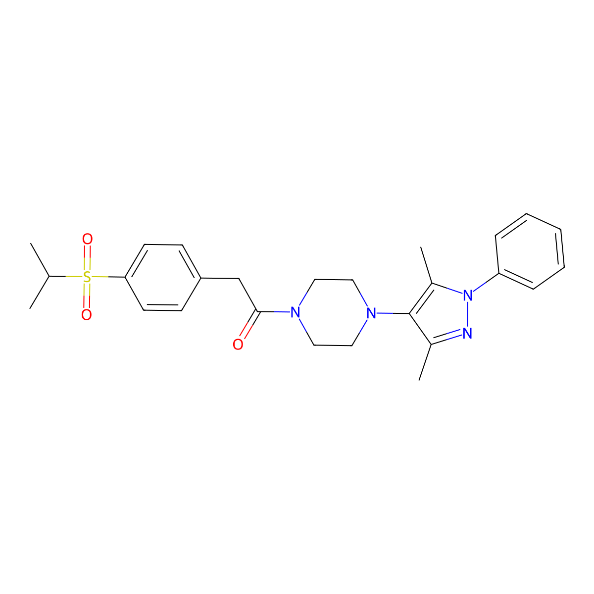 1-(4-(3,5-dimethyl-1-phenyl-1H-pyrazol-4-yl)piperazin-1-yl)-2-(4-(isopropylsulfonyl)phenyl)ethanone molecular structure, CAS 1251632-51-5