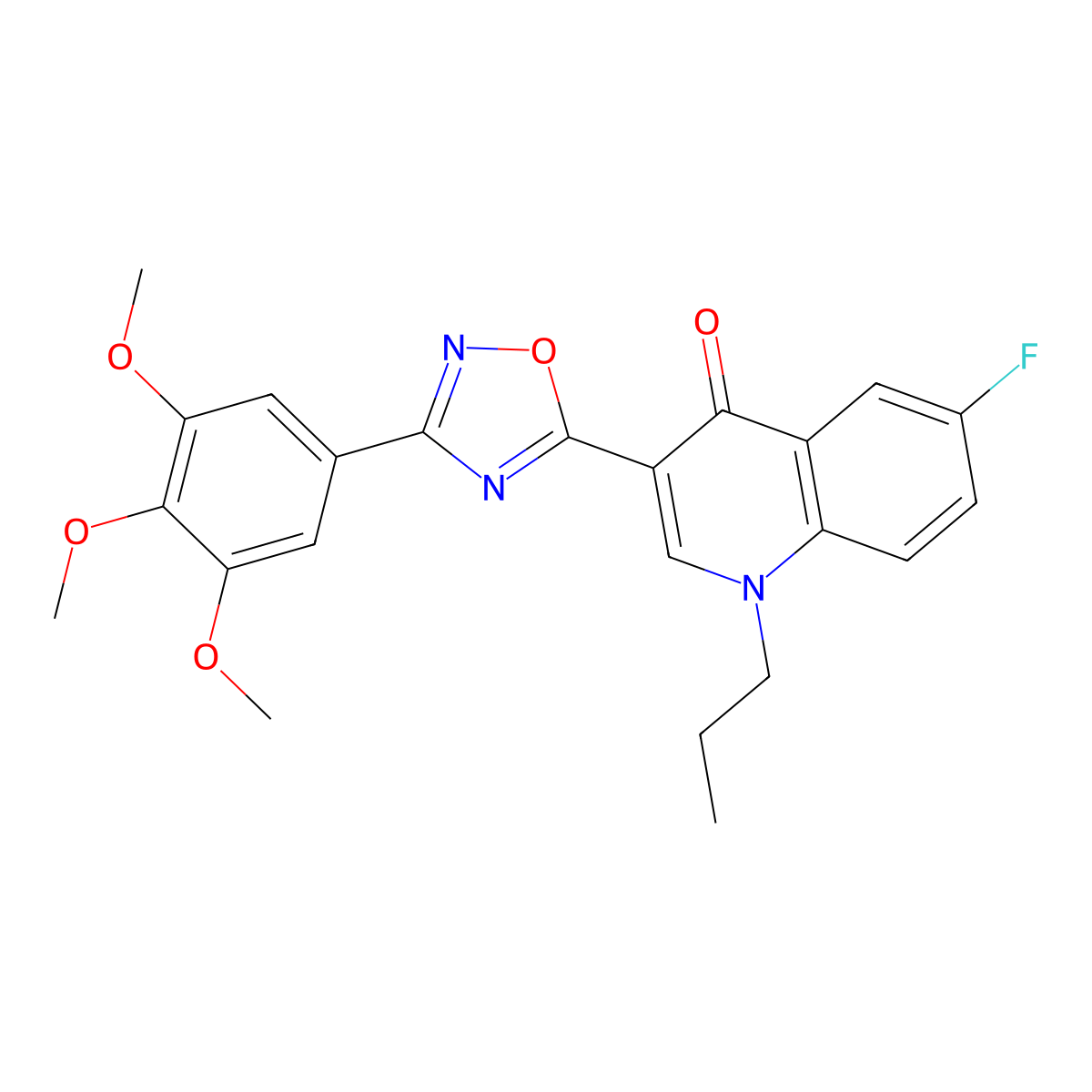 6-fluoro-1-propyl-3-(3-(3,4,5-trimethoxyphenyl)-1,2,4-oxadiazol-5-yl)quinolin-4(1H)-one molecular structure, CAS 1251632-55-9