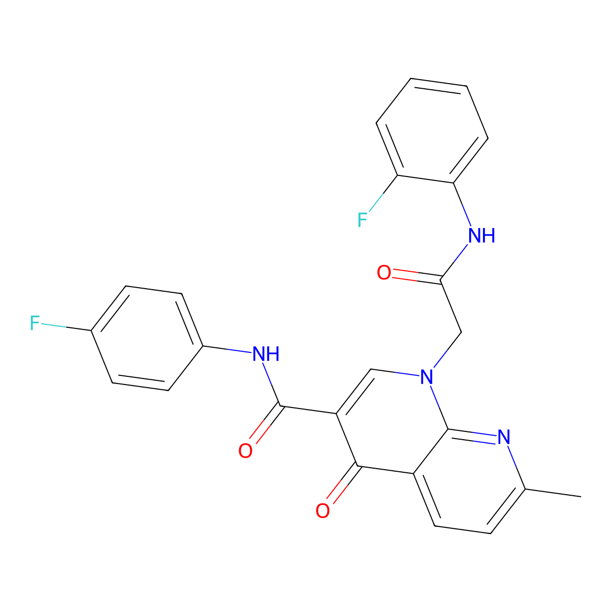 N-(4-fluorophenyl)-1-(2-((2-fluorophenyl)amino)-2-oxoethyl)-7-methyl-4-oxo-1,4-dihydro-1,8-naphthyridine-3-carboxamide molecular structure, CAS 1251632-60-6