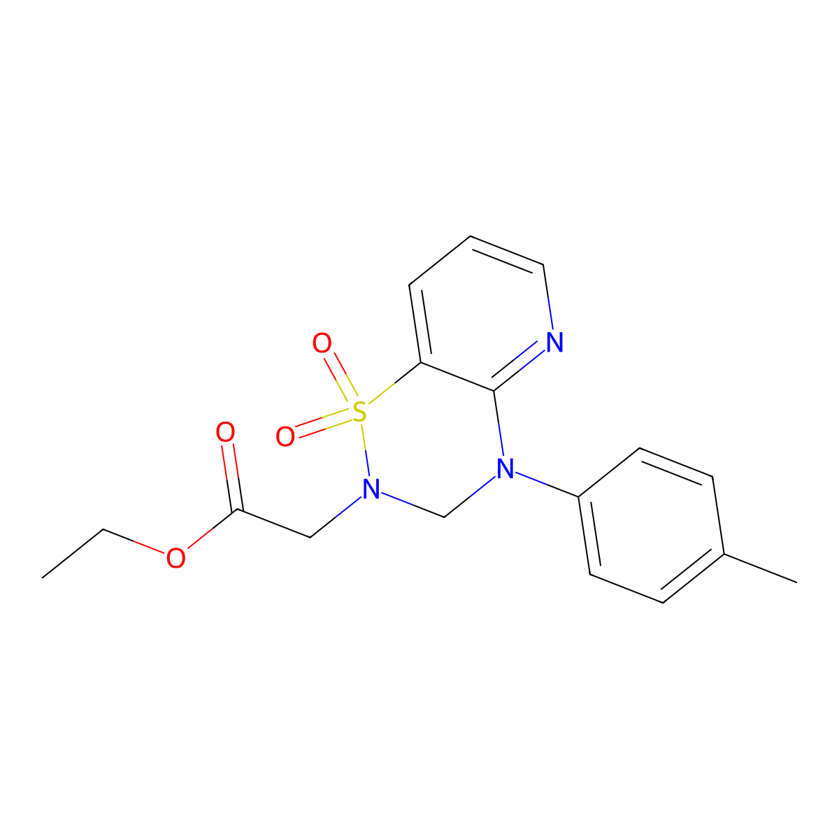 ethyl 2-(1,1-dioxido-4-(p-tolyl)-3,4-dihydro-2H-pyrido[2,3-e][1,2,4]thiadiazin-2-yl)acetate molecular structure, CAS 1251632-65-1
