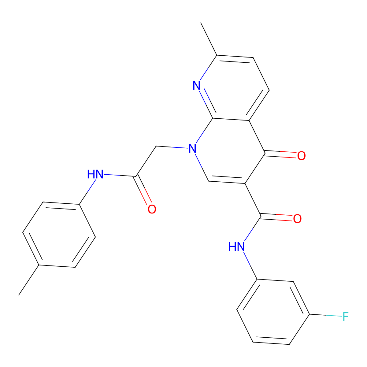 N-(3-fluorophenyl)-7-methyl-4-oxo-1-(2-oxo-2-(p-tolylamino)ethyl)-1,4-dihydro-1,8-naphthyridine-3-carboxamide molecular structure, CAS 1251632-68-4