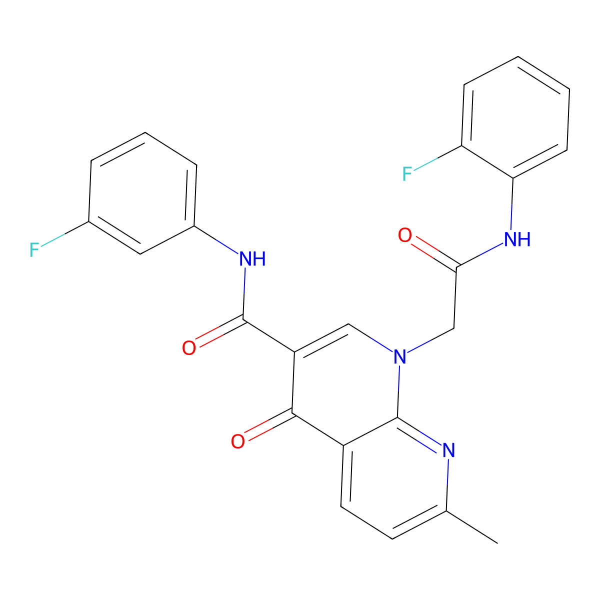 N-(3-fluorophenyl)-1-(2-((2-fluorophenyl)amino)-2-oxoethyl)-7-methyl-4-oxo-1,4-dihydro-1,8-naphthyridine-3-carboxamide molecular structure, CAS 1251632-69-5