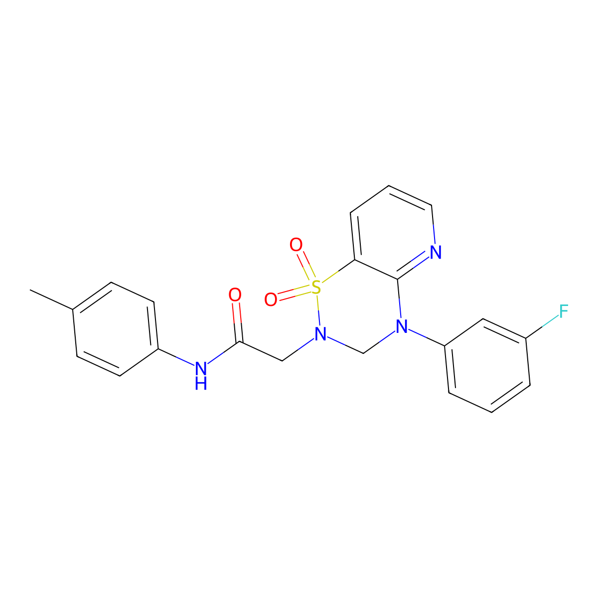 2-(4-(3-fluorophenyl)-1,1-dioxido-3,4-dihydro-2H-pyrido[2,3-e][1,2,4]thiadiazin-2-yl)-N-(p-tolyl)acetamide molecular structure, CAS 1251632-70-8