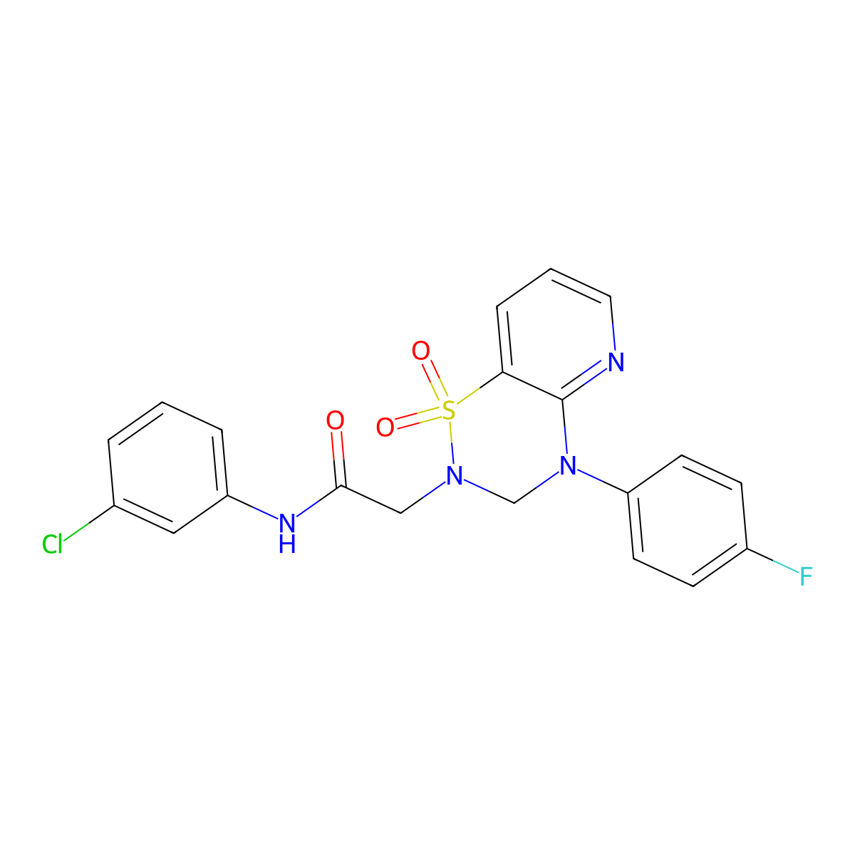 N-(3-chlorophenyl)-2-(4-(4-fluorophenyl)-1,1-dioxido-3,4-dihydro-2H-pyrido[2,3-e][1,2,4]thiadiazin-2-yl)acetamide molecular structure, CAS 1251632-75-3