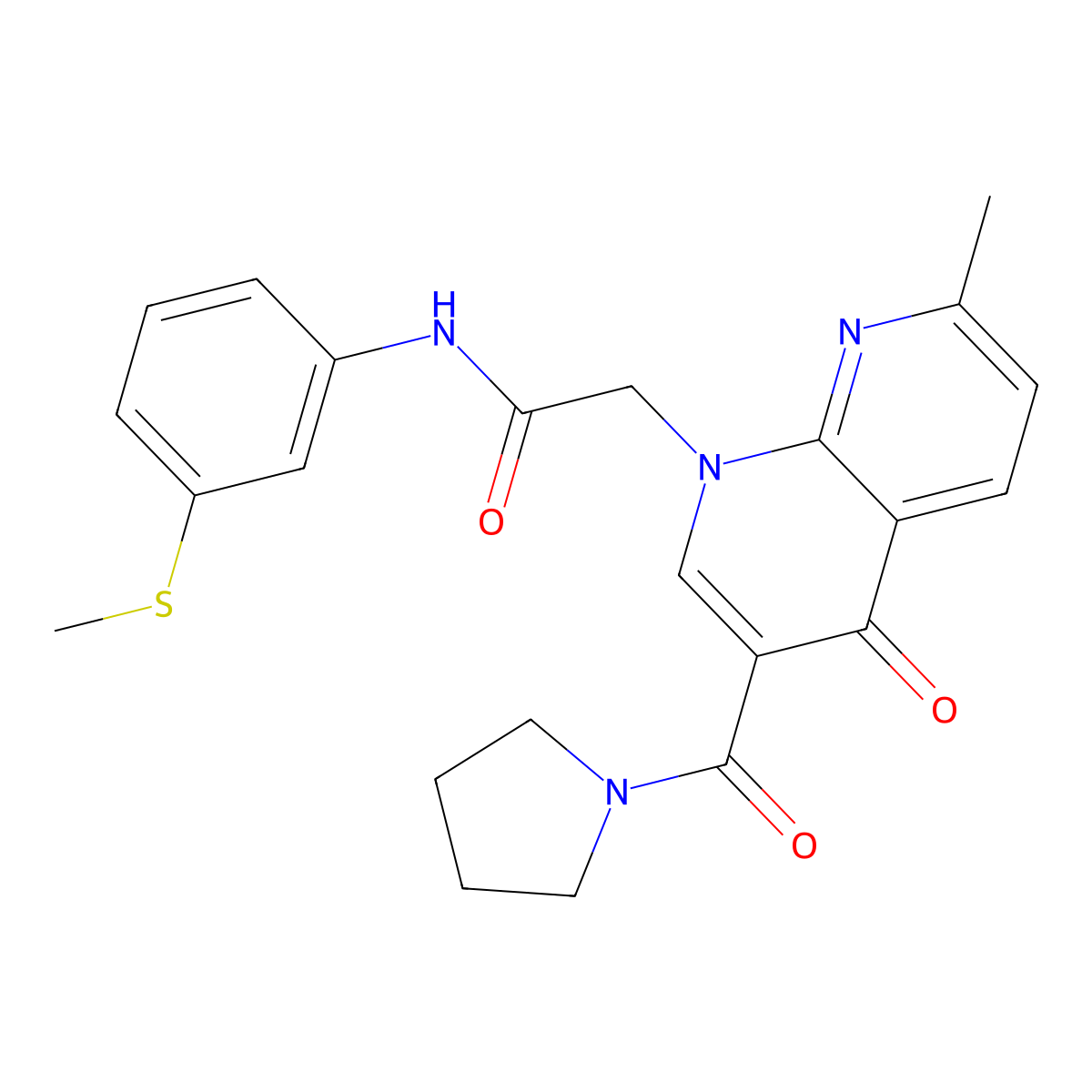 2-(7-methyl-4-oxo-3-(pyrrolidine-1-carbonyl)-1,8-naphthyridin-1(4H)-yl)-N-(3-(methylthio)phenyl)acetamide molecular structure, CAS 1251632-84-4