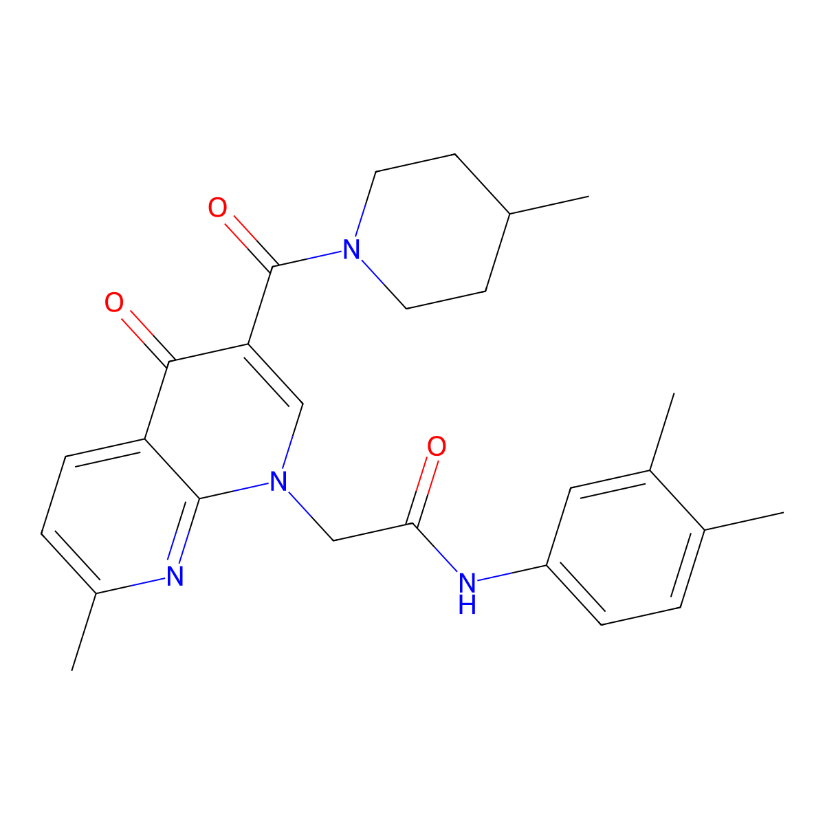 N-(3,4-dimethylphenyl)-2-(7-methyl-3-(4-methylpiperidine-1-carbonyl)-4-oxo-1,8-naphthyridin-1(4H)-yl)acetamide molecular structure, CAS 1251632-86-6