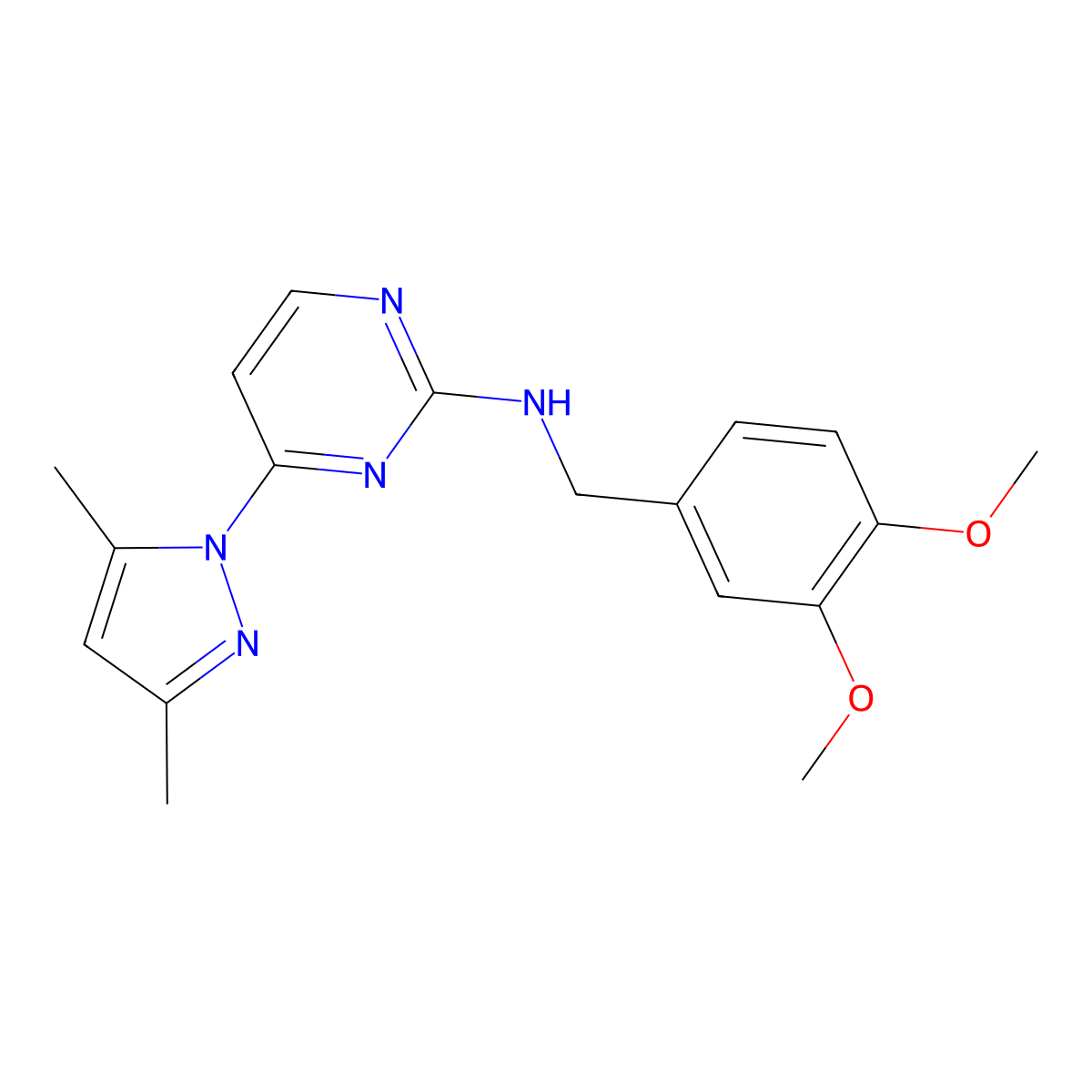 N-[(3,4-dimethoxyphenyl)methyl]-4-(3,5-dimethyl-1H-pyrazol-1-yl)pyrimidin-2-amine molecular structure, CAS 1251632-87-7