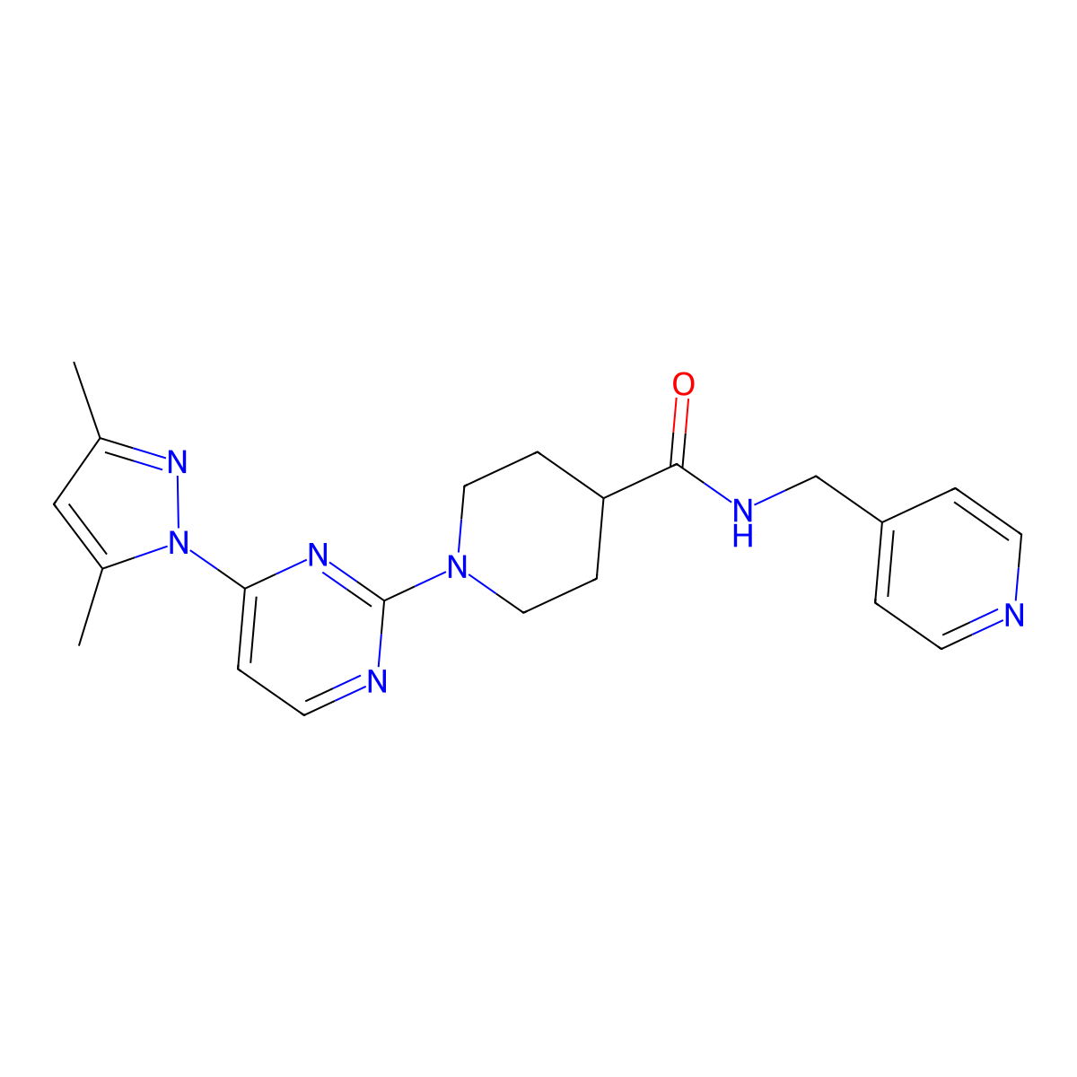 1-[4-(3,5-dimethyl-1H-pyrazol-1-yl)pyrimidin-2-yl]-N-[(pyridin-4-yl)methyl]piperidine-4-carboxamide molecular structure, CAS 1251632-91-3