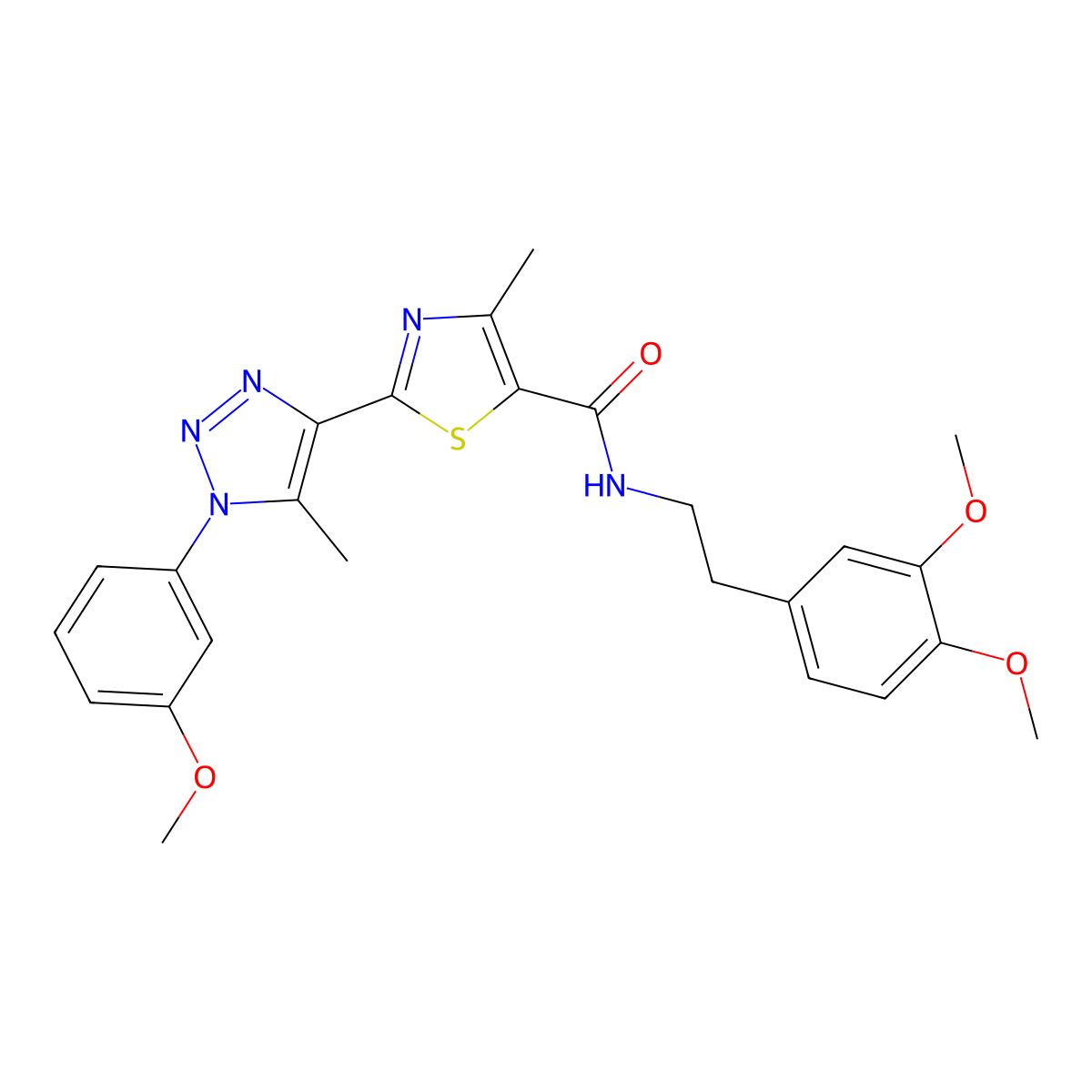N-(3,4-dimethoxyphenethyl)-2-(1-(3-methoxyphenyl)-5-methyl-1H-1,2,3-triazol-4-yl)-4-methylthiazole-5-carboxamide molecular structure, CAS 1251632-92-4