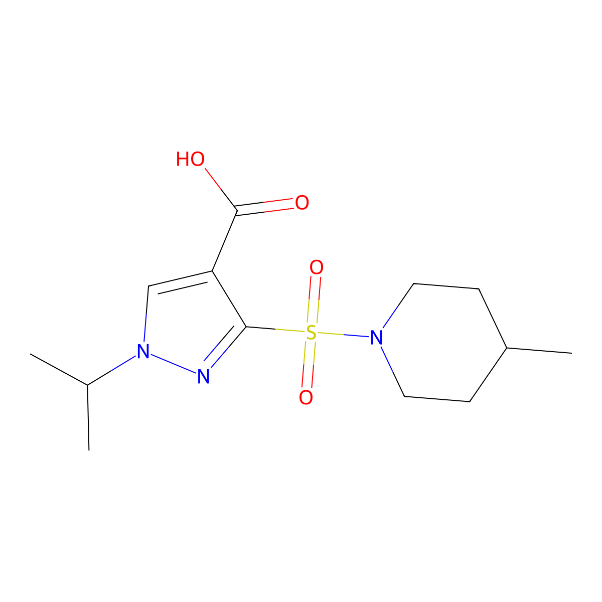 1-isopropyl-3-[(4-methylpiperidino)sulfonyl]-1H-pyrazole-4-carboxylic acid molecular structure, CAS 1251632-94-6