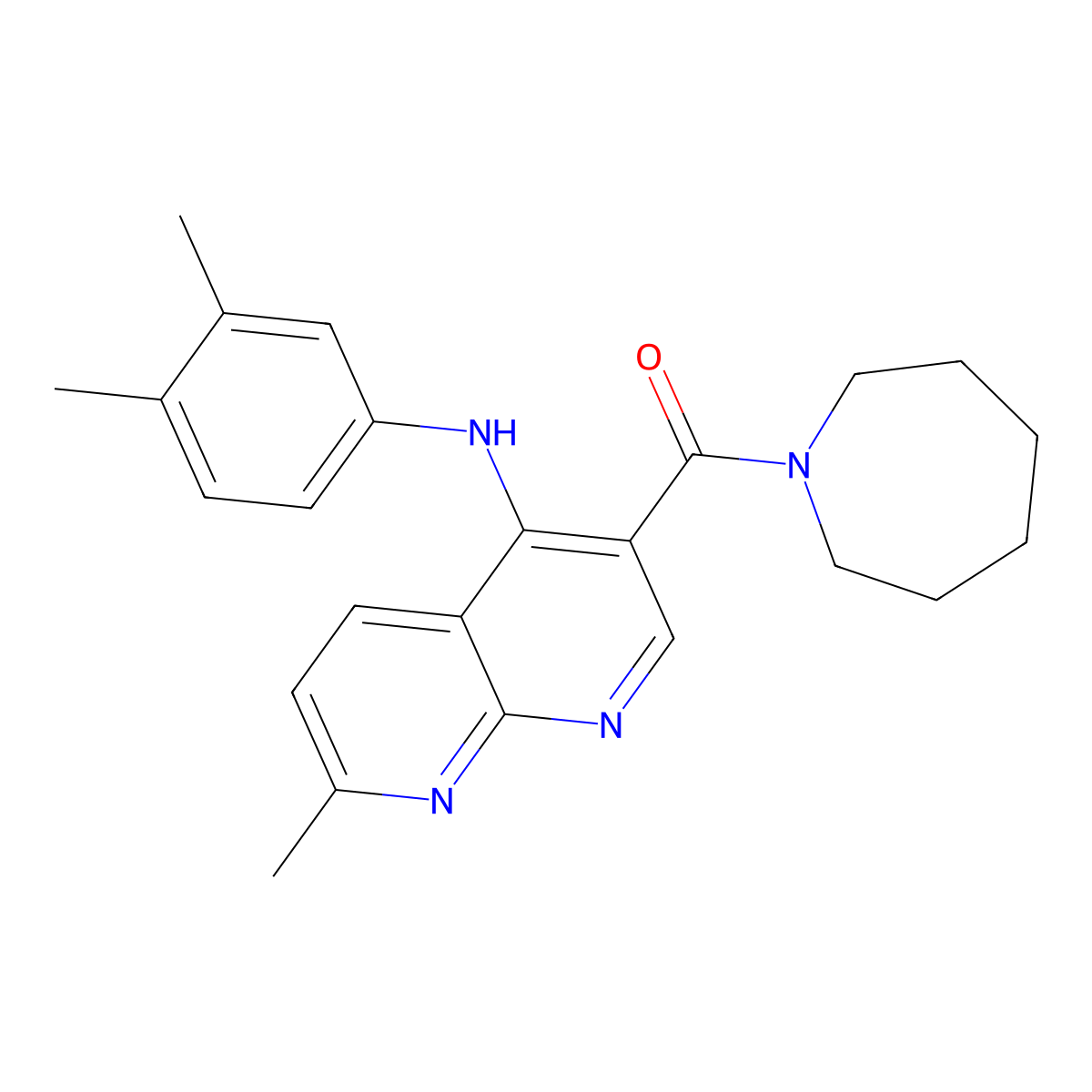 3-(azepane-1-carbonyl)-N-(3,4-dimethylphenyl)-7-methyl-1,8-naphthyridin-4-amine molecular structure, CAS 1251632-97-9
