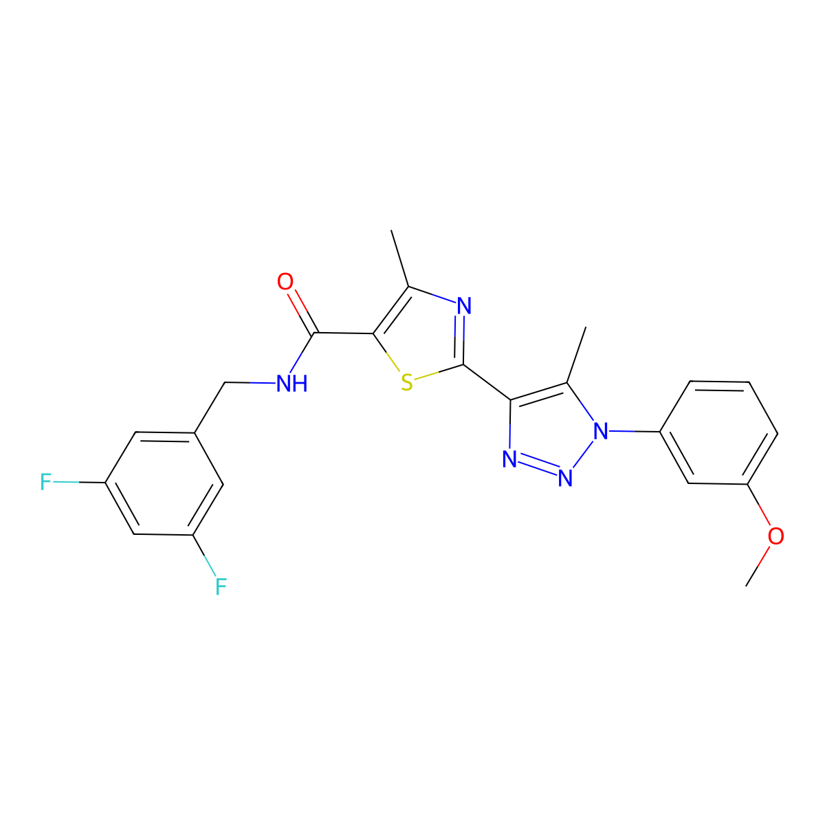 N-(3,5-difluorobenzyl)-2-[1-(3-methoxyphenyl)-5-methyl-1H-1,2,3-triazol-4-yl]-4-methyl-1,3-thiazole-5-carboxamide molecular structure, CAS 1251632-99-1