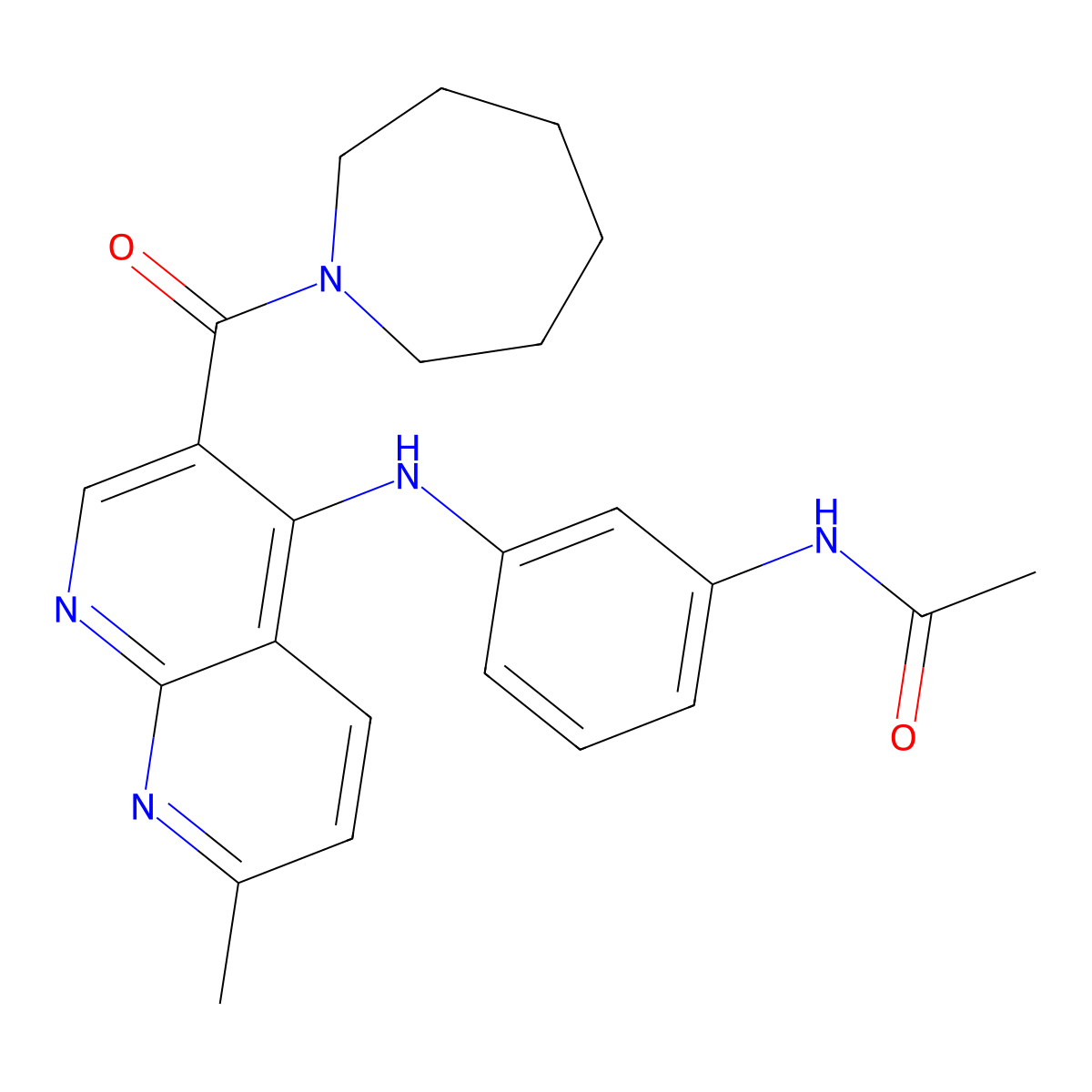 N-(3-{[3-(azepane-1-carbonyl)-7-methyl-1,8-naphthyridin-4-yl]amino}phenyl)acetamide molecular structure, CAS 1251633-09-6