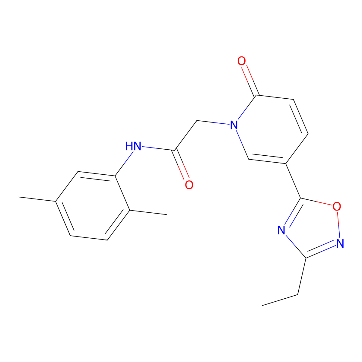 N-(2,5-dimethylphenyl)-2-(5-(3-ethyl-1,2,4-oxadiazol-5-yl)-2-oxopyridin-1(2H)-yl)acetamide molecular structure, CAS 1251633-14-3