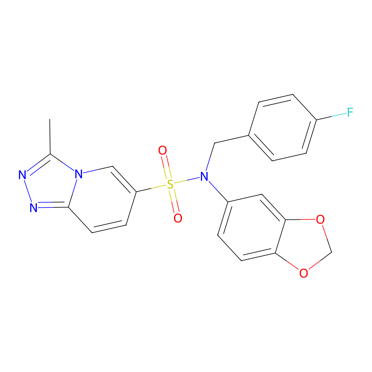 N-(2H-1,3-benzodioxol-5-yl)-N-[(4-fluorophenyl)methyl]-3-methyl-[1,2,4]triazolo[4,3-a]pyridine-6-sulfonamide molecular structure, CAS 1251633-16-5