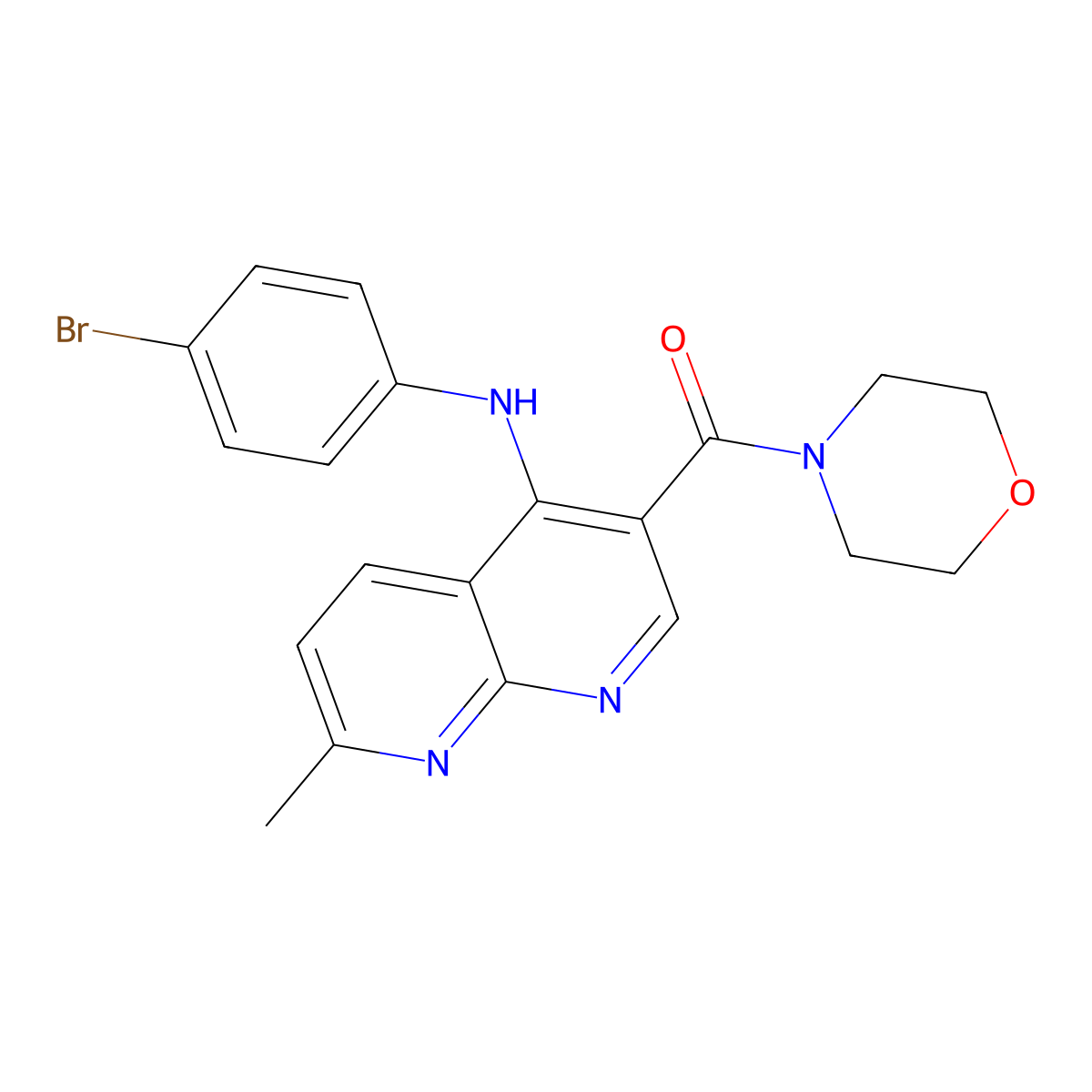(4-((4-Bromophenyl)amino)-7-methyl-1,8-naphthyridin-3-yl)(morpholino)methanone molecular structure, CAS 1251633-18-7