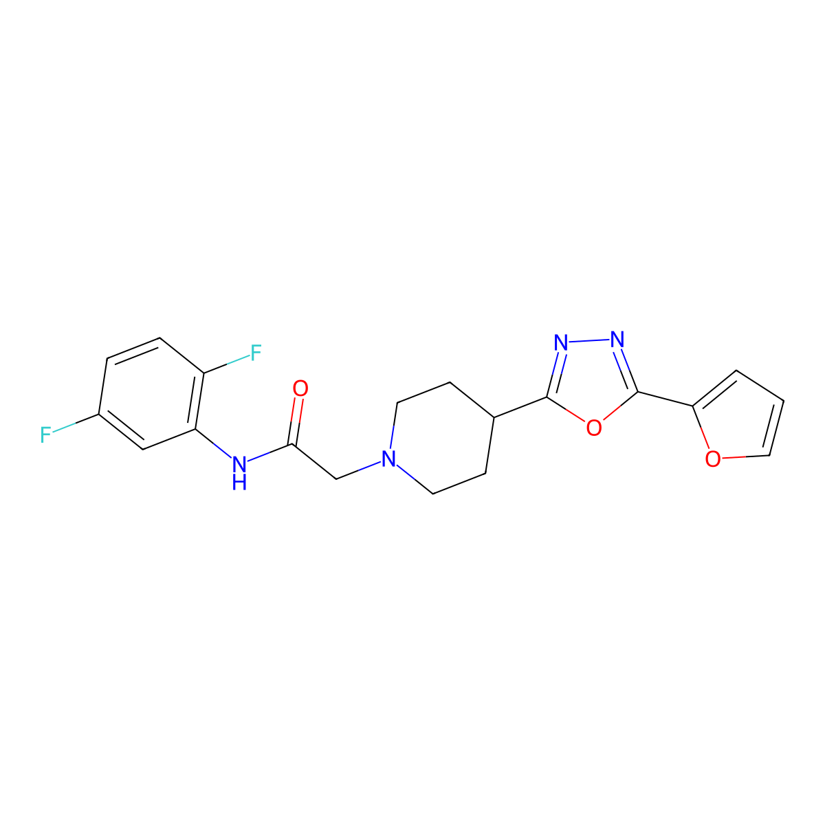 N-(2,5-difluorophenyl)-2-(4-(5-(furan-2-yl)-1,3,4-oxadiazol-2-yl)piperidin-1-yl)acetamide molecular structure, CAS 1251633-25-6
