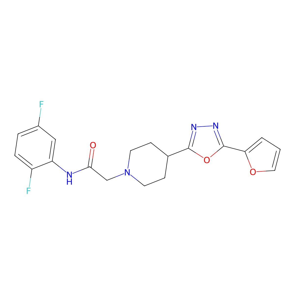 N-(2,5-difluorophenyl)-2-(4-(5-(furan-2-yl)-1,3,4-oxadiazol-2-yl)piperidin-1-yl)acetamide molecular structure, CAS 1251633-25-6