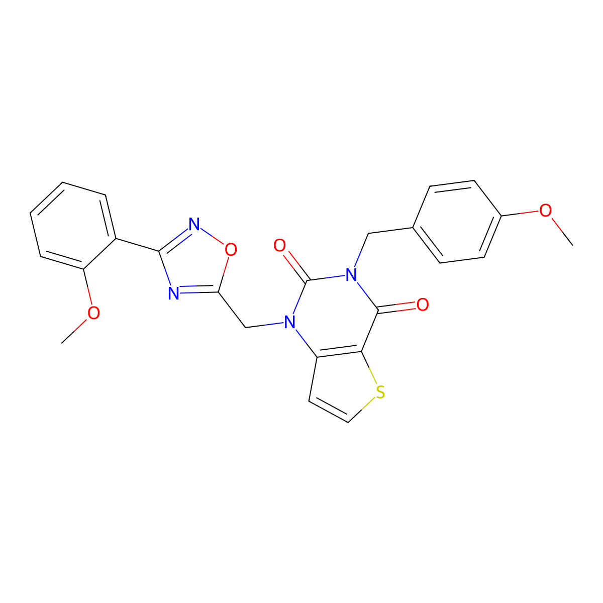 1-{[3-(2-methoxyphenyl)-1,2,4-oxadiazol-5-yl]methyl}-3-[(4-methoxyphenyl)methyl]-1H,2H,3H,4H-thieno[3,2-d]pyrimidine-2,4-dione molecular structure, CAS 1251633-28-9