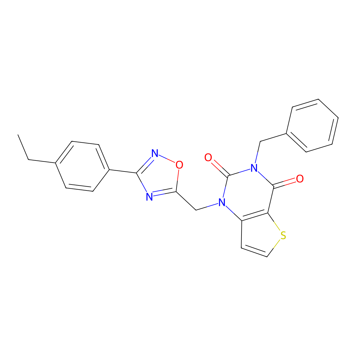 3-benzyl-1-{[3-(4-ethylphenyl)-1,2,4-oxadiazol-5-yl]methyl}-1H,2H,3H,4H-thieno[3,2-d]pyrimidine-2,4-dione molecular structure, CAS 1251633-36-9