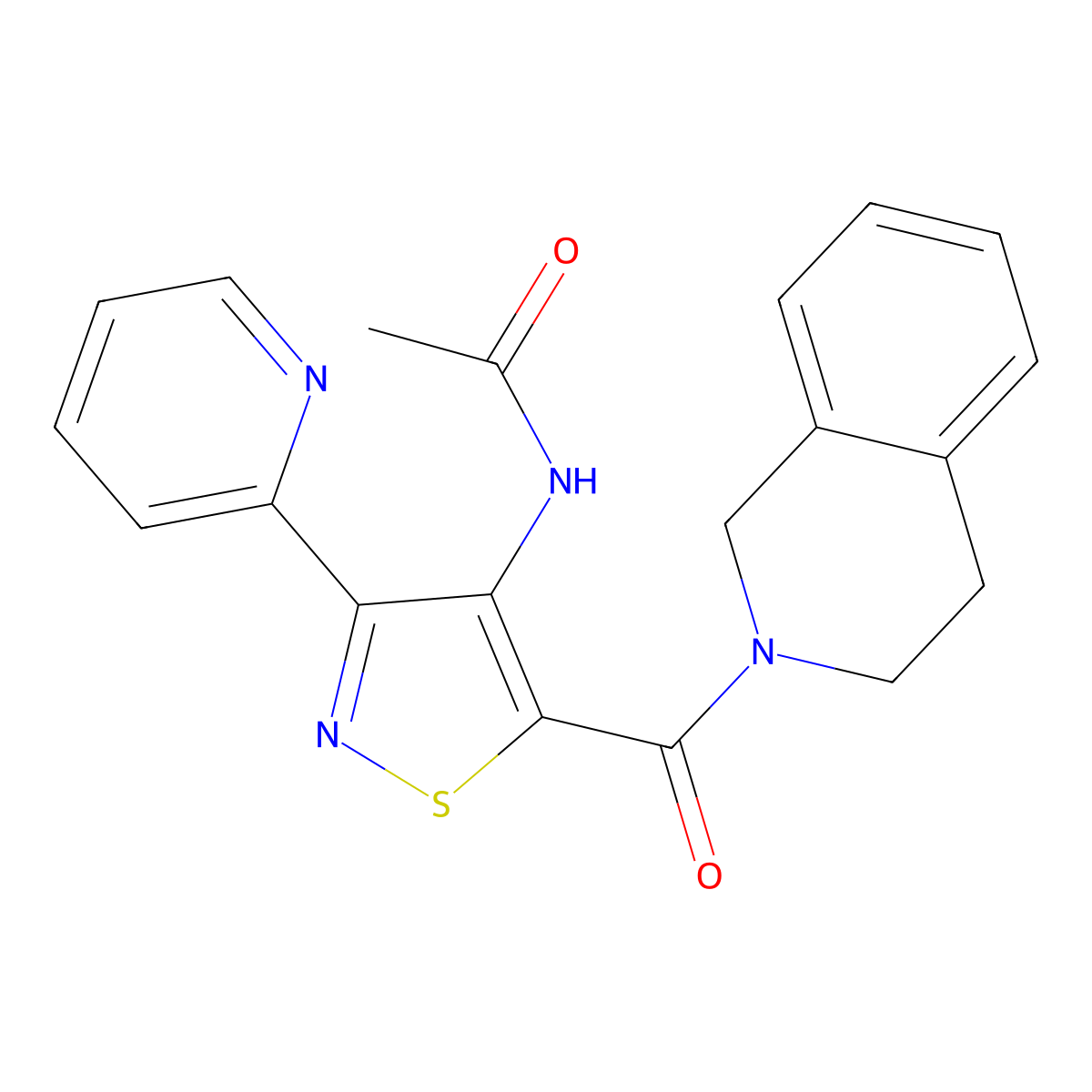 N-[3-(pyridin-2-yl)-5-(1,2,3,4-tetrahydroisoquinoline-2-carbonyl)-1,2-thiazol-4-yl]acetamide molecular structure, CAS 1251633-38-1
