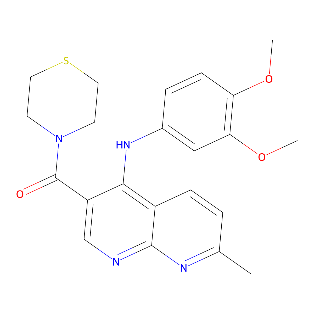(4-((3,4-Dimethoxyphenyl)amino)-7-methyl-1,8-naphthyridin-3-yl)(thiomorpholino)methanone molecular structure, CAS 1251633-39-2