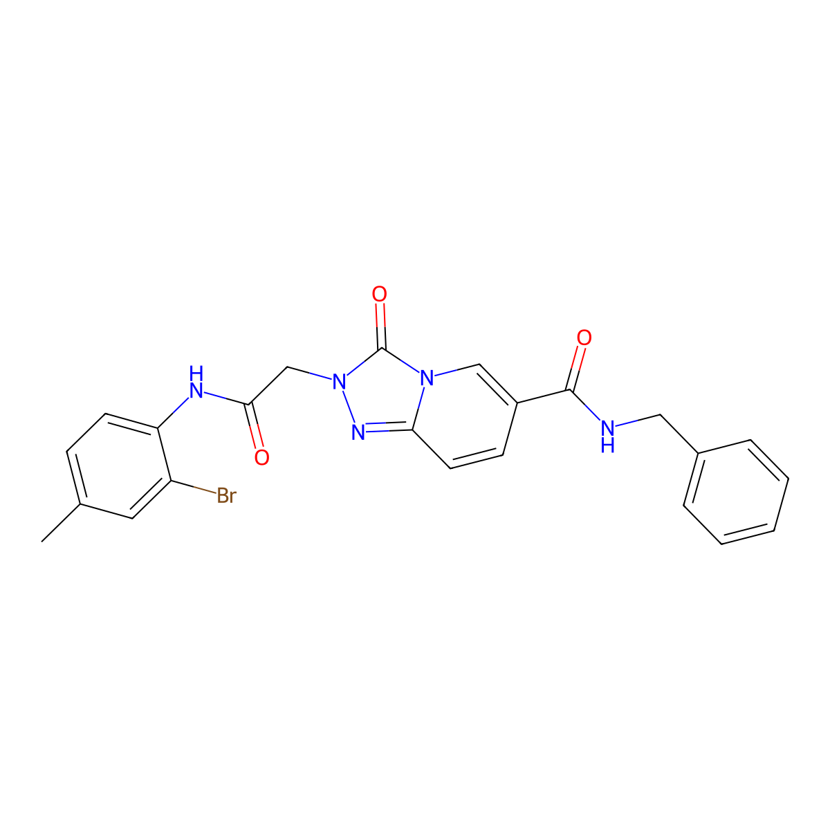 N-benzyl-2-{[(2-bromo-4-methylphenyl)carbamoyl]methyl}-3-oxo-2H,3H-[1,2,4]triazolo[4,3-a]pyridine-6-carboxamide molecular structure, CAS 1251633-42-7
