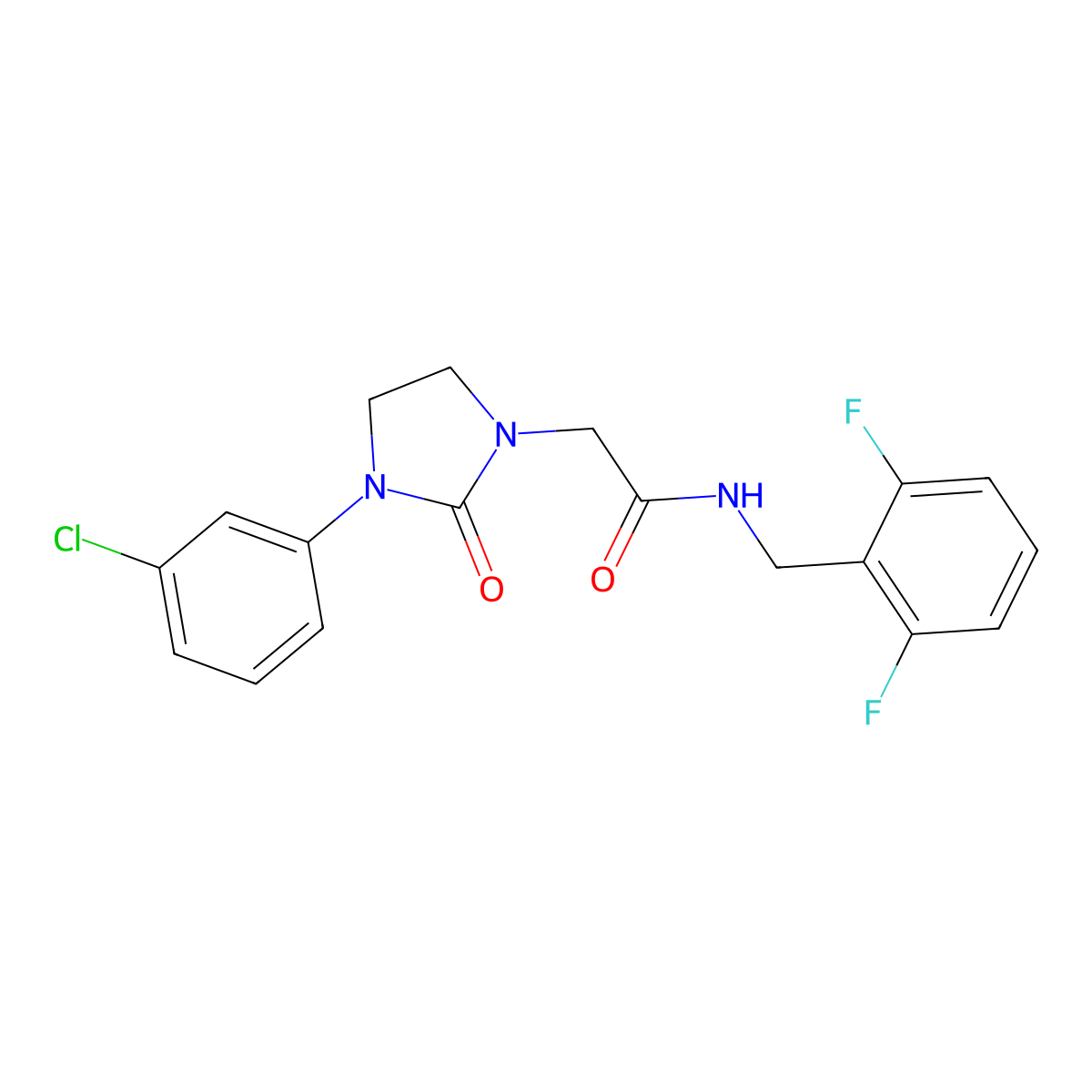 2-(3-(3-chlorophenyl)-2-oxoimidazolidin-1-yl)-N-(2,6-difluorobenzyl)acetamide molecular structure, CAS 1251633-54-1