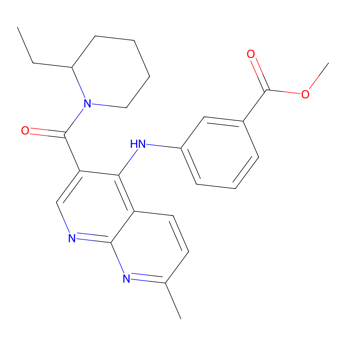 Methyl 3-{[3-(2-ethylpiperidine-1-carbonyl)-7-methyl-1,8-naphthyridin-4-yl]amino}benzoate molecular structure, CAS 1251633-61-0