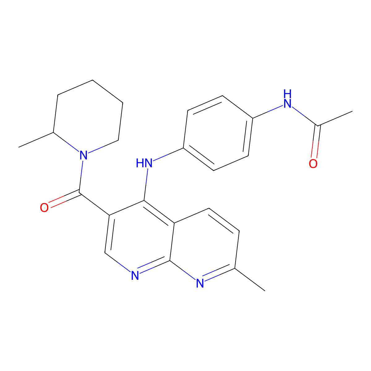N-(4-{[7-methyl-3-(2-methylpiperidine-1-carbonyl)-1,8-naphthyridin-4-yl]amino}phenyl)acetamide molecular structure, CAS 1251633-63-2