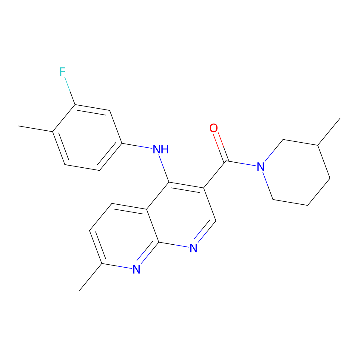 (4-((3-Fluoro-4-methylphenyl)amino)-7-methyl-1,8-naphthyridin-3-yl)(3-methylpiperidin-1-yl)methanone molecular structure, CAS 1251633-68-7