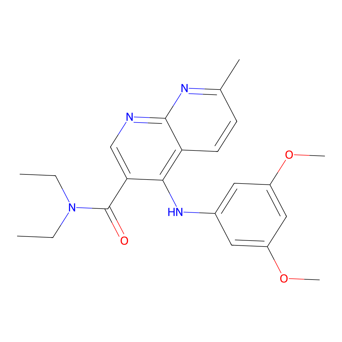 4-((3,5-dimethoxyphenyl)amino)-N,N-diethyl-7-methyl-1,8-naphthyridine-3-carboxamide molecular structure, CAS 1251633-76-7