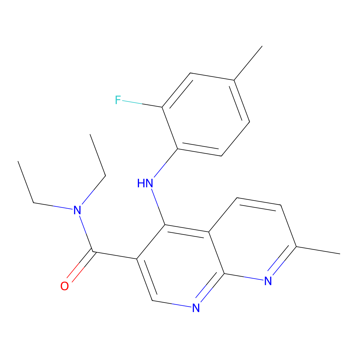 N,N-diethyl-4-[(2-fluoro-4-methylphenyl)amino]-7-methyl-1,8-naphthyridine-3-carboxamide molecular structure, CAS 1251633-83-6