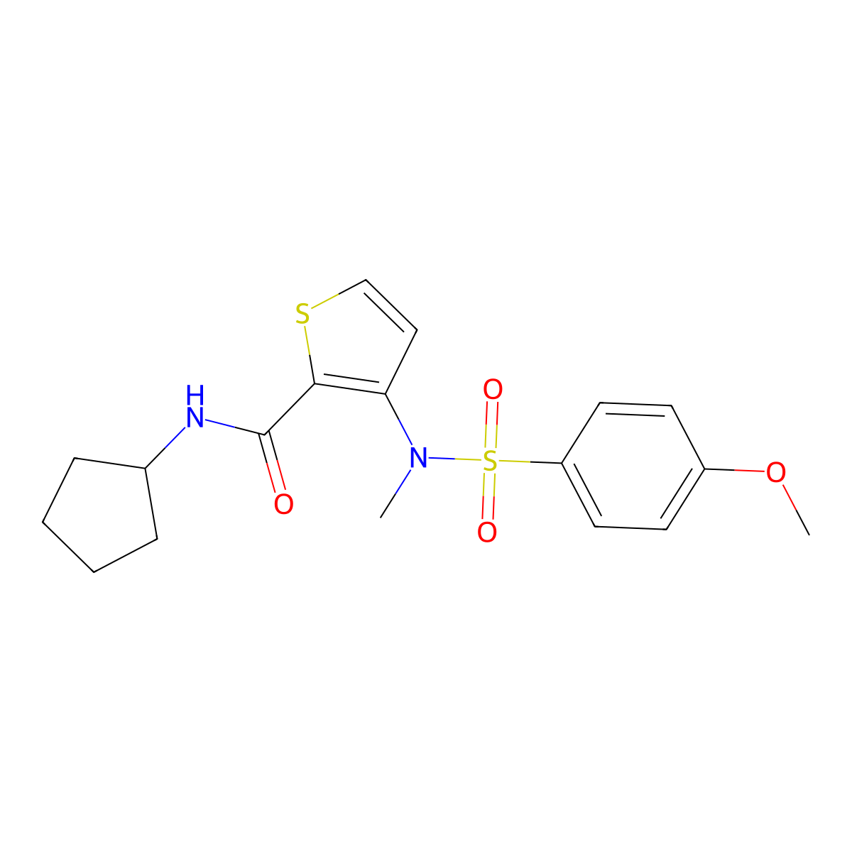 N-cyclopentyl-3-{[(4-methoxyphenyl)sulfonyl](methyl)amino}thiophene-2-carboxamide molecular structure, CAS 1251633-87-0