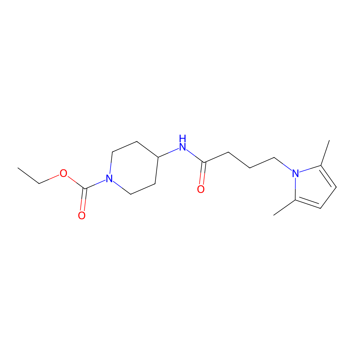 ethyl 4-(4-(2,5-dimethyl-1H-pyrrol-1-yl)butanamido)piperidine-1-carboxylate molecular structure, CAS 1251633-88-1
