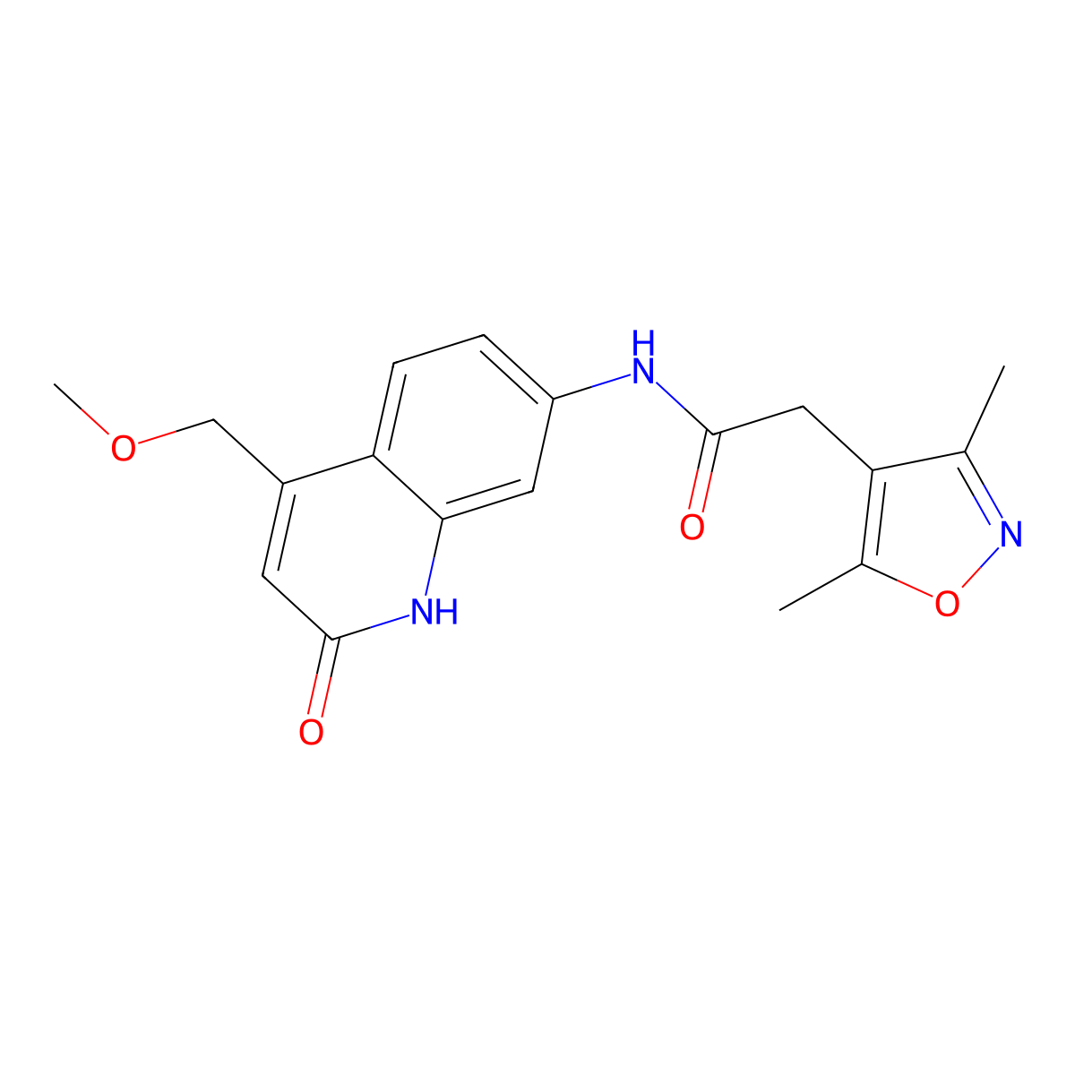 2-(3,5-dimethylisoxazol-4-yl)-N-(4-(methoxymethyl)-2-oxo-1,2-dihydroquinolin-7-yl)acetamide molecular structure, CAS 1251633-99-4