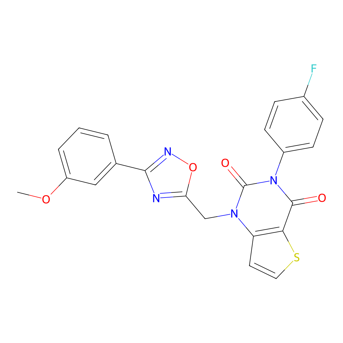 3-(4-Fluorophenyl)-1-[[3-(3-methoxyphenyl)-1,2,4-oxadiazol-5-yl]methyl]thieno[3,2-d]pyrimidine-2,4-dione molecular structure, CAS 1251634-09-9
