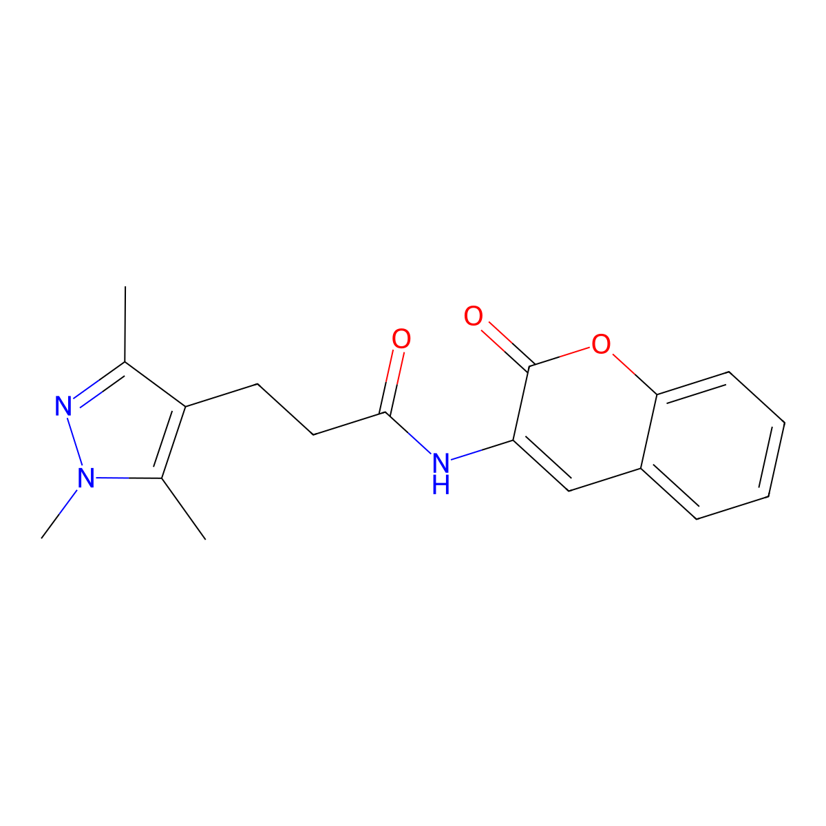 N-(2-oxo-2H-chromen-3-yl)-3-(1,3,5-trimethyl-1H-pyrazol-4-yl)propanamide molecular structure, CAS 1251634-13-5