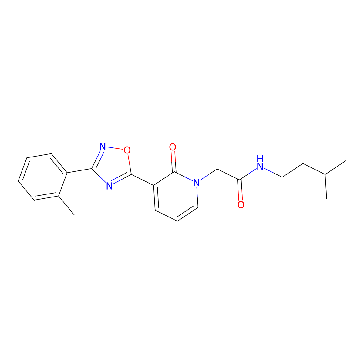 N-isopentyl-2-(2-oxo-3-(3-(o-tolyl)-1,2,4-oxadiazol-5-yl)pyridin-1(2H)-yl)acetamide molecular structure, CAS 1251634-18-0