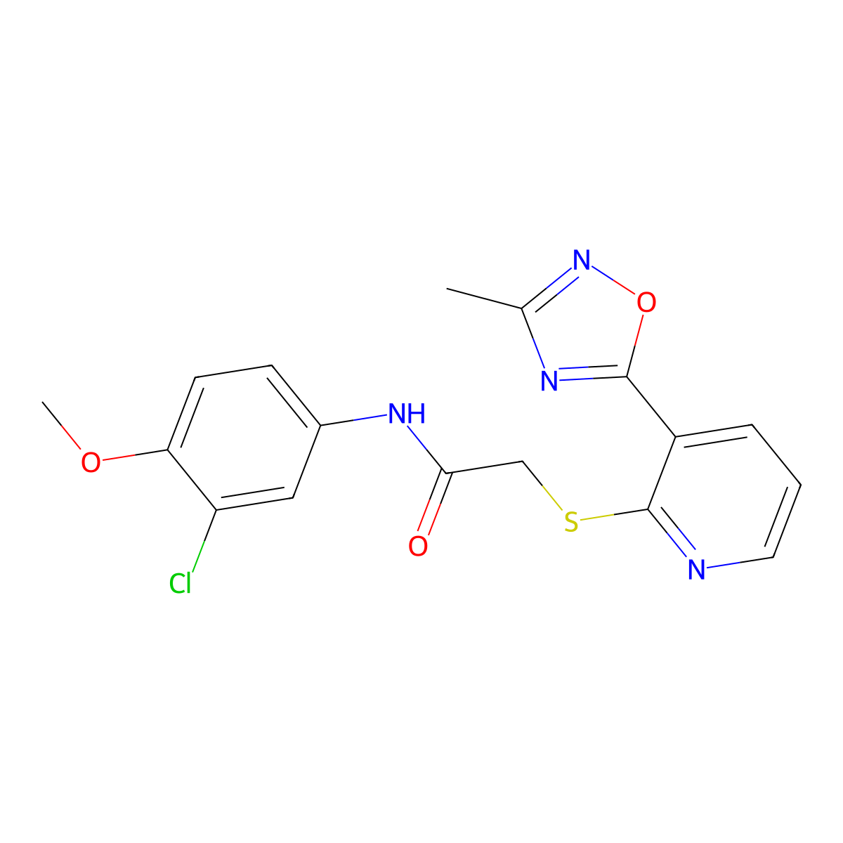 N-(3-chloro-4-methoxyphenyl)-2-((3-(3-methyl-1,2,4-oxadiazol-5-yl)pyridin-2-yl)thio)acetamide molecular structure, CAS 1251634-21-5