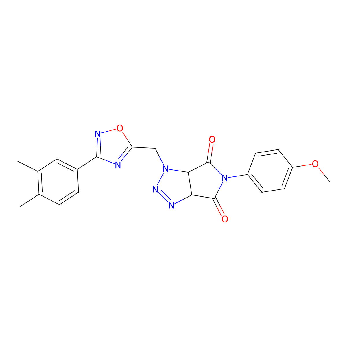 1-{[3-(3,4-dimethylphenyl)-1,2,4-oxadiazol-5-yl]methyl}-5-(4-methoxyphenyl)-1H,3aH,4H,5H,6H,6aH-pyrrolo[3,4-d][1,2,3]triazole-4,6-dione molecular structure, CAS 1251634-28-2