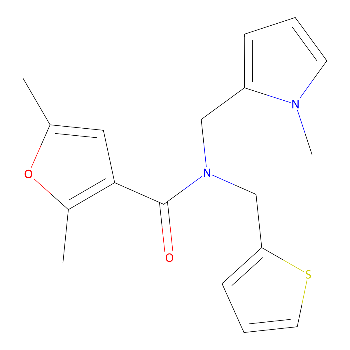 2,5-dimethyl-N-((1-methyl-1H-pyrrol-2-yl)methyl)-N-(thiophen-2-ylmethyl)furan-3-carboxamide molecular structure, CAS 1251634-29-3