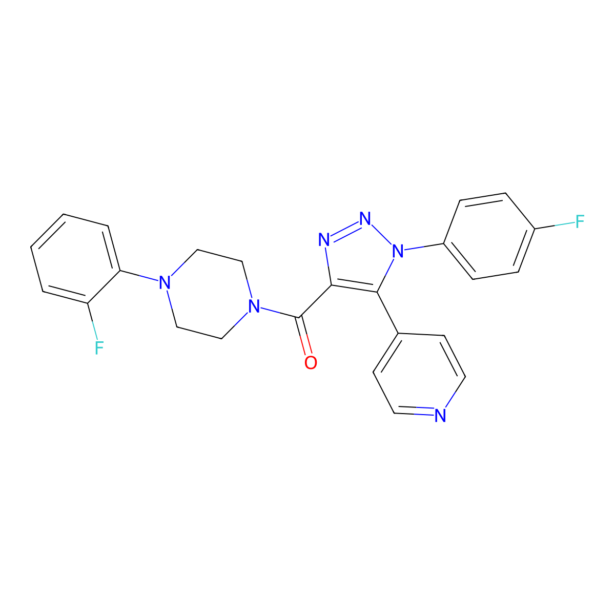 1-(2-fluorophenyl)-4-[1-(4-fluorophenyl)-5-(pyridin-4-yl)-1H-1,2,3-triazole-4-carbonyl]piperazine molecular structure, CAS 1251634-30-6