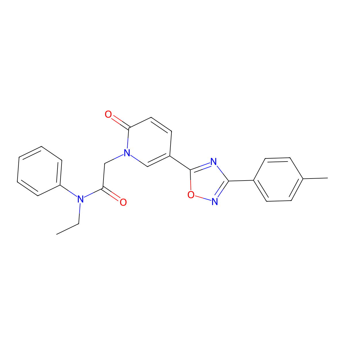 N-ethyl-2-(2-oxo-5-(3-(p-tolyl)-1,2,4-oxadiazol-5-yl)pyridin-1(2H)-yl)-N-phenylacetamide molecular structure, CAS 1251634-45-3
