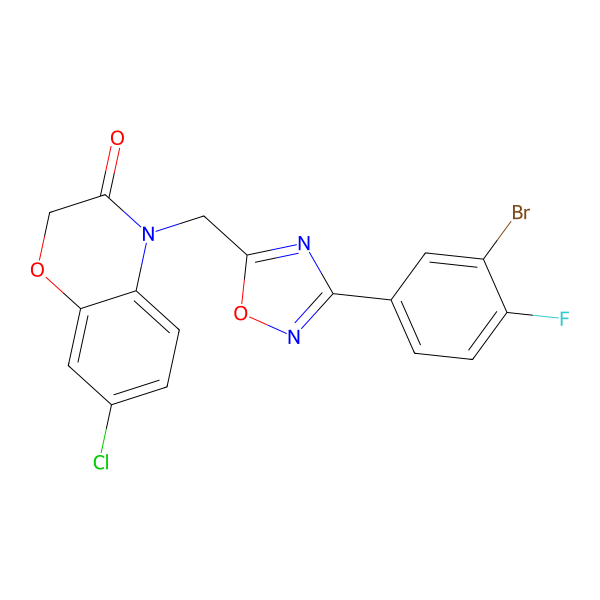 4-((3-(3-bromo-4-fluorophenyl)-1,2,4-oxadiazol-5-yl)methyl)-7-chloro-2H-benzo[b][1,4]oxazin-3(4H)-one molecular structure, CAS 1251634-49-7
