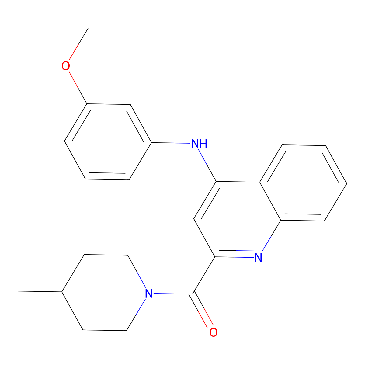 (4-((3-Methoxyphenyl)amino)quinolin-2-yl)(4-methylpiperidin-1-yl)methanone molecular structure, CAS 1251634-57-7