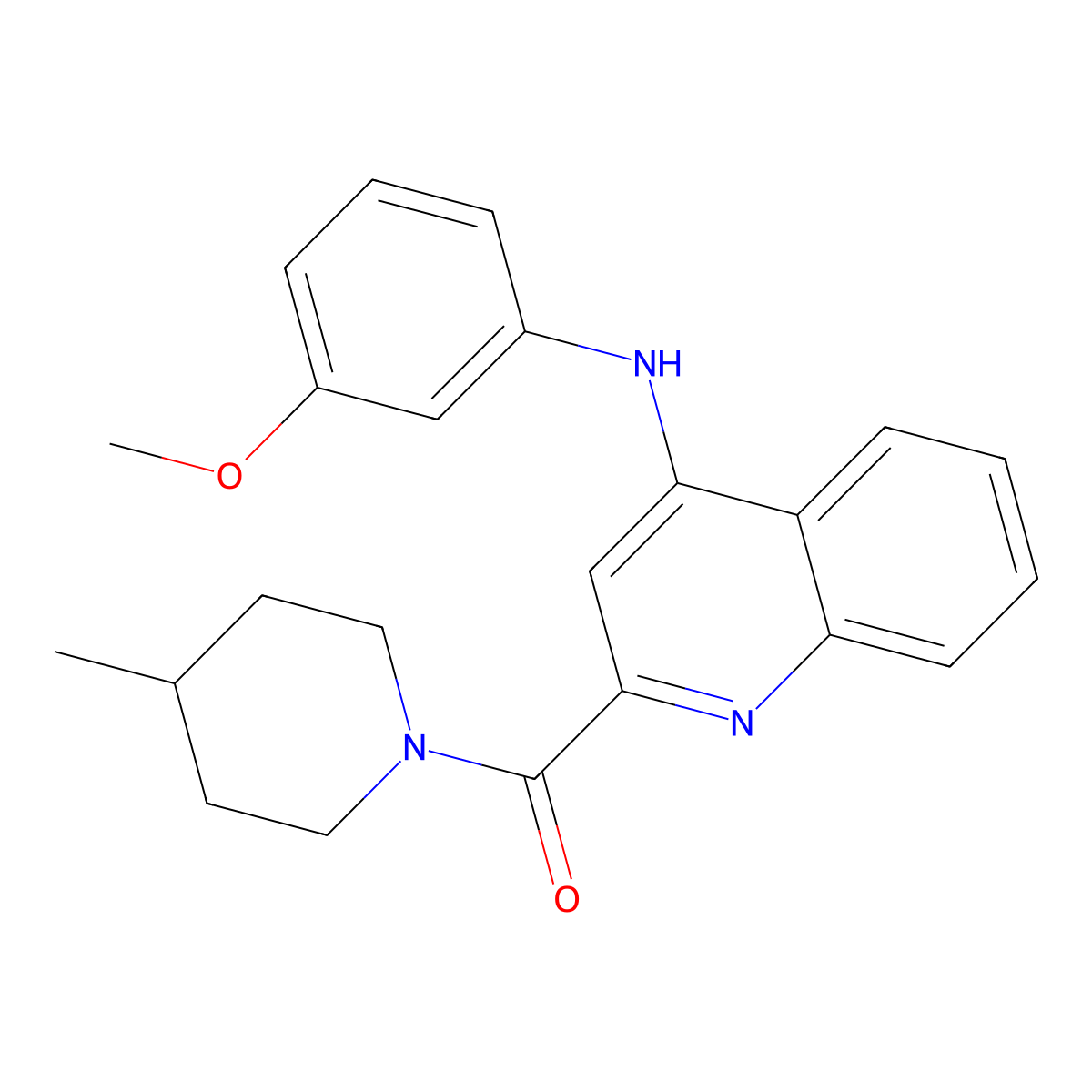 (4-((3-Methoxyphenyl)amino)quinolin-2-yl)(4-methylpiperidin-1-yl)methanone molecular structure, CAS 1251634-57-7