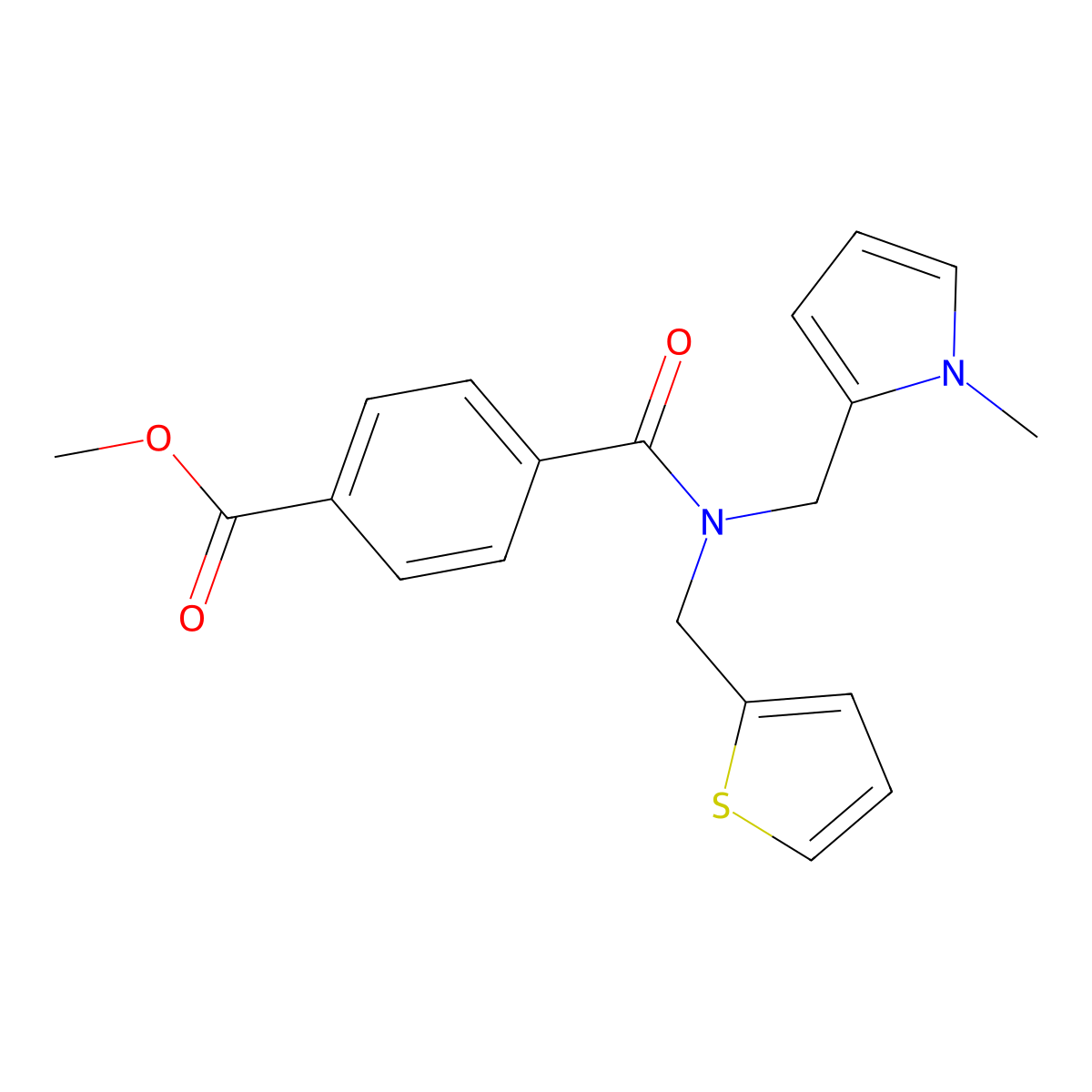 methyl 4-(((1-methyl-1H-pyrrol-2-yl)methyl)(thiophen-2-ylmethyl)carbamoyl)benzoate molecular structure, CAS 1251634-59-9