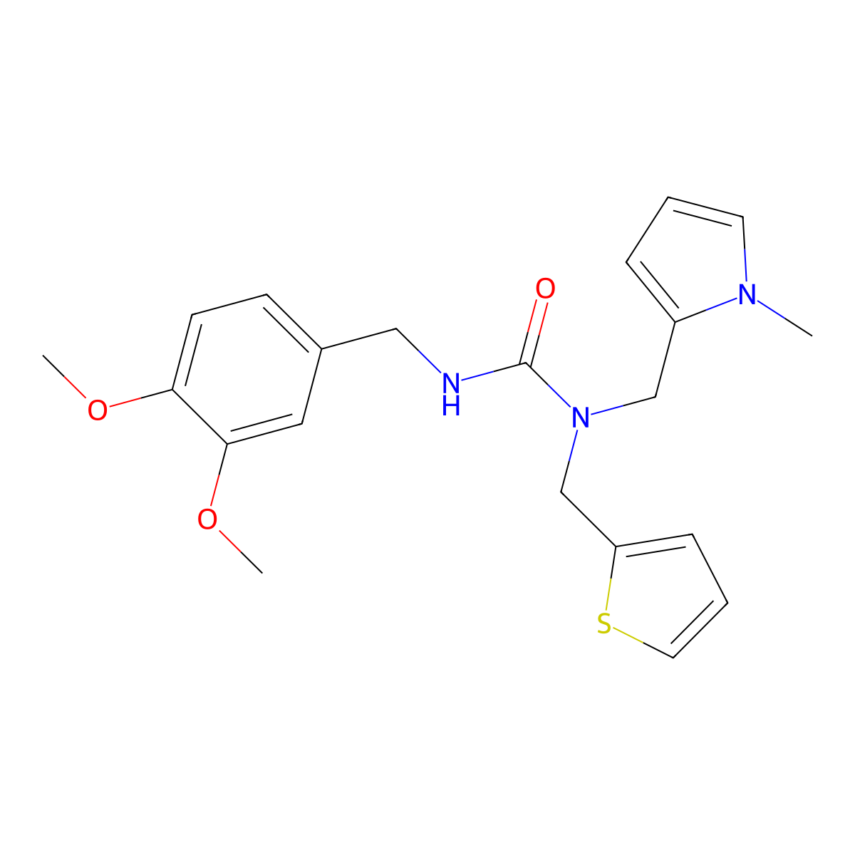 3-(3,4-dimethoxybenzyl)-1-((1-methyl-1H-pyrrol-2-yl)methyl)-1-(thiophen-2-ylmethyl)urea molecular structure, CAS 1251634-63-5