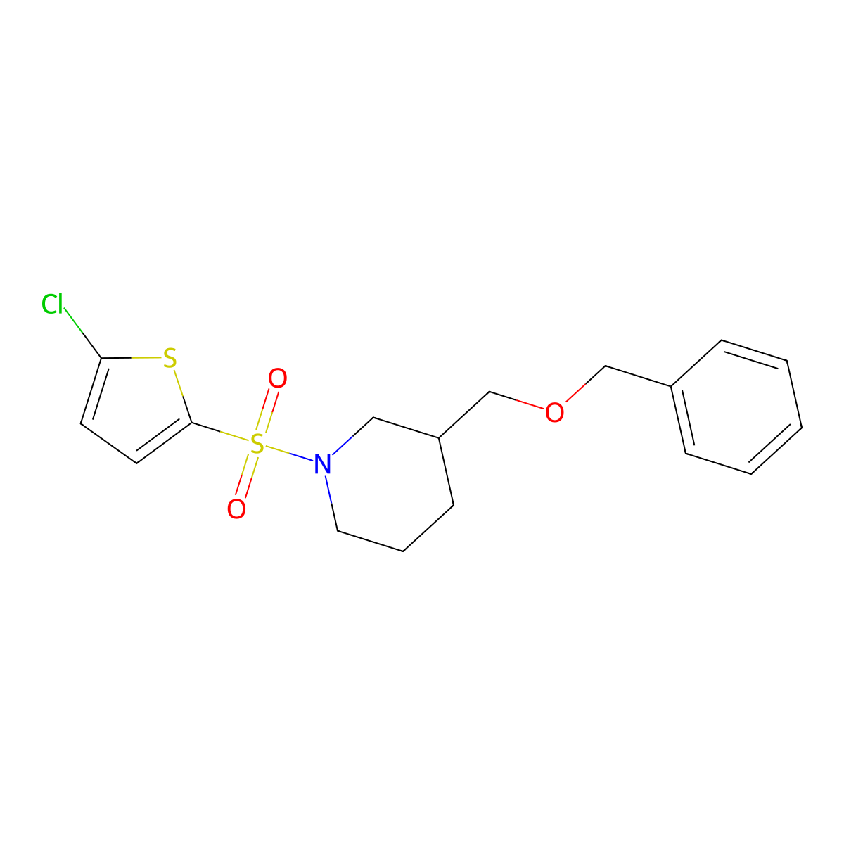 3-((Benzyloxy)methyl)-1-((5-chlorothiophen-2-yl)sulfonyl)piperidine molecular structure, CAS 1251634-64-6
